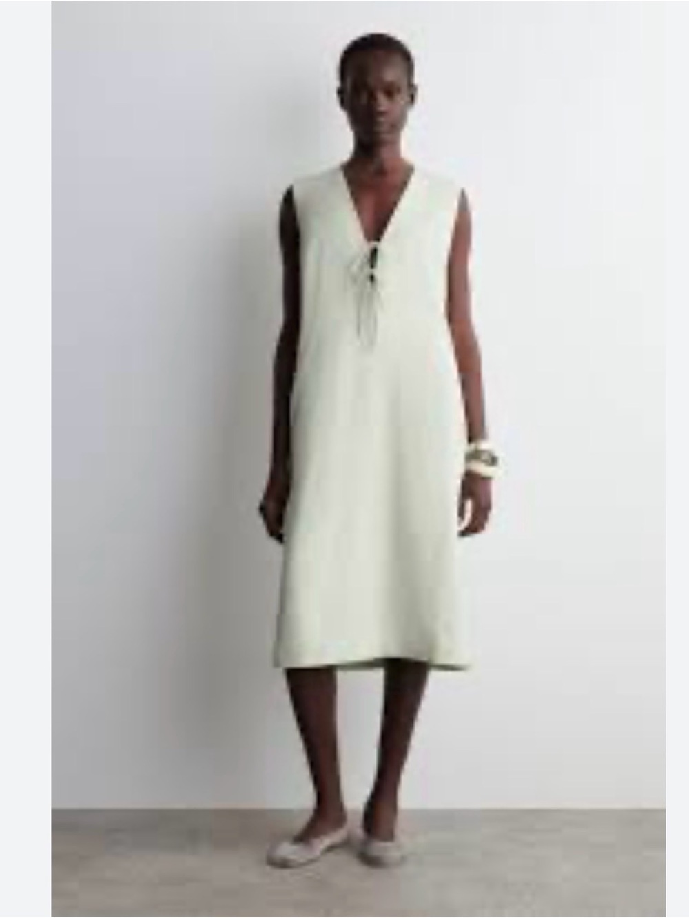 COS | Linen Blend Tie Front Midi Dress in light sage green, size 6